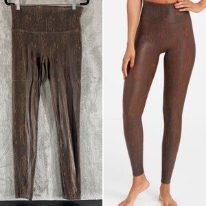 SPANX Snakeskin Print High Waisted Leggings Brown Size Large